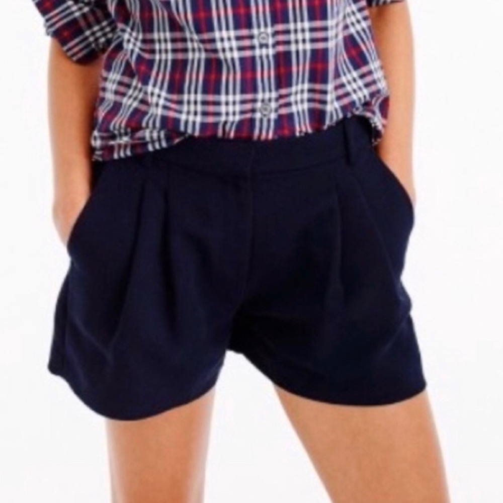 Pleated Crepe Shorts in Navy